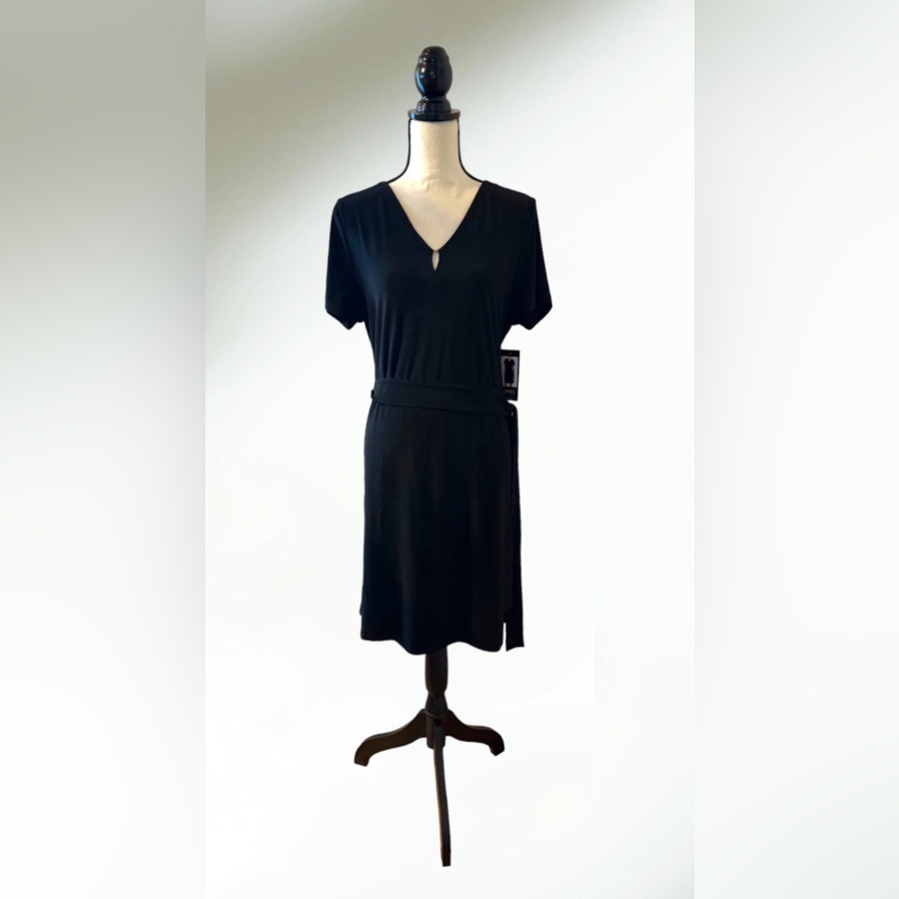 Jones New York Signature Black Dress Short Sleeve- Knee Length Size Large NWT